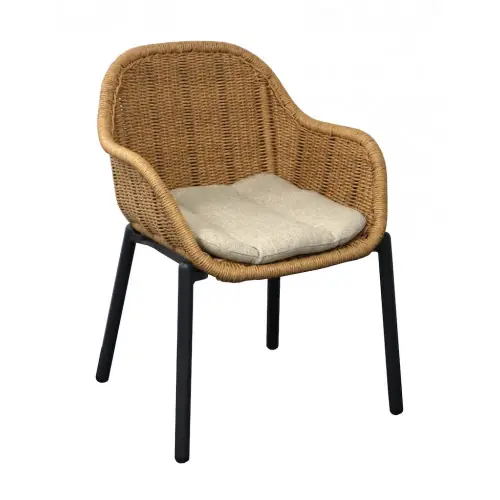 Fauteuil - TORNADO - Acier époxy graphite - Assise wicker twisted naturel avec galette - PROLOISIRS Expédié Aujourd'hui