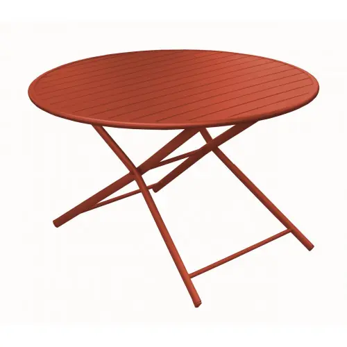 Affaire À Saisir Guéridon pliant en aluminium – GLOBE Ø 120 – Plateau rond à lattes – Hauteur 74 cm – Coloris terra – PROLOISIRS