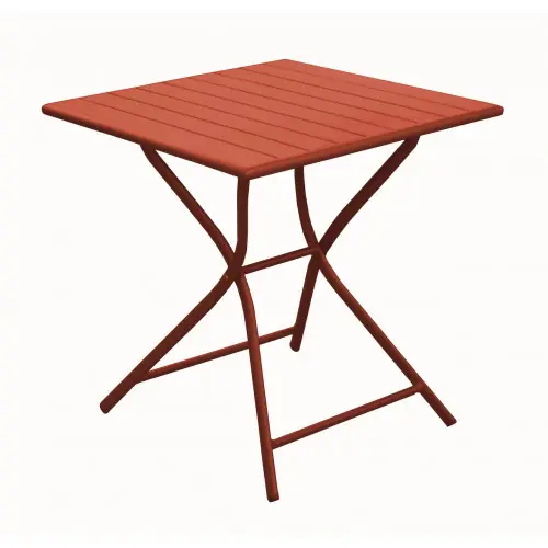 Guéridon pliant en aluminium - GLOBE 70x70 - Plateau à lattes - Hauteur 74 cm - Coloris terra - PROLOISIRS Promotion