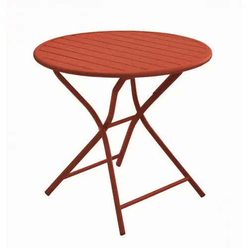 Prix Promo Guéridon pliant en aluminium - GLOBE Ø 80 - Plateau rond à lattes - Hauteur 74 cm - Coloris terra - PROLOISIRS