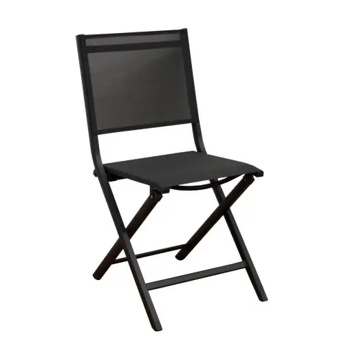 Satisfait Ou Remboursé Lot de 2 Chaises de jardin pliantes Thema - graphite/chiné noir - Aluminium/Toile TPEP - PROLOISIRS