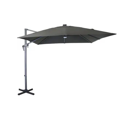 Meilleure Vente Parasol déporté inclinable NH 2,7 x 2,7m – Gris/gris – avec led – manivelle grade 6 – PROLOISIRS