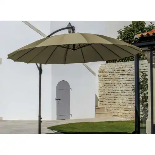 Parasol déporté Pagode - Diamètre 300 cm - Aluminium - Toile taupe - PROLOISIRS Prix Promo