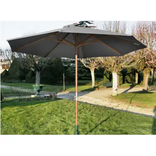 Soldes Parasol droit en bois - Diamètre 300 cm - Toile couleur grise - PROLOISIRS