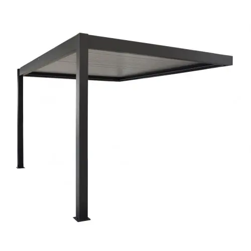 Promotion Saisonnière Pergola bioclimatique adossée Zéphir manuelle aluminium/lames - grey - 3 x 4 m - PROLOISIRS