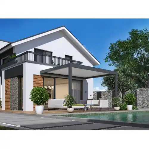 Prix Cassé Pergola bioclimatique adossée Zéphir motorisée aluminium/lames - grey - 3 x 4 m - PROLOISIRS