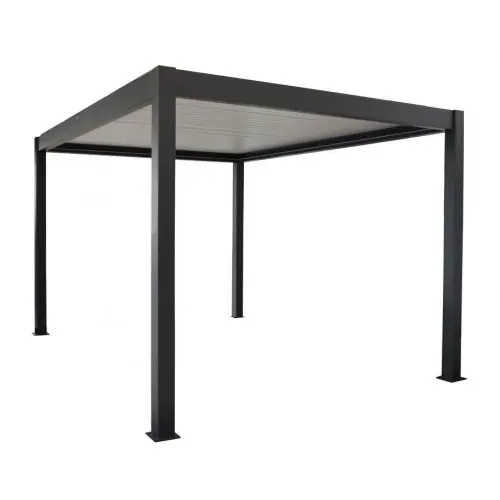 Pergola bioclimatique autoportée Zéphir motorisée aluminium/lames - grey - 3 x 4 m - PROLOISIRS Certifié