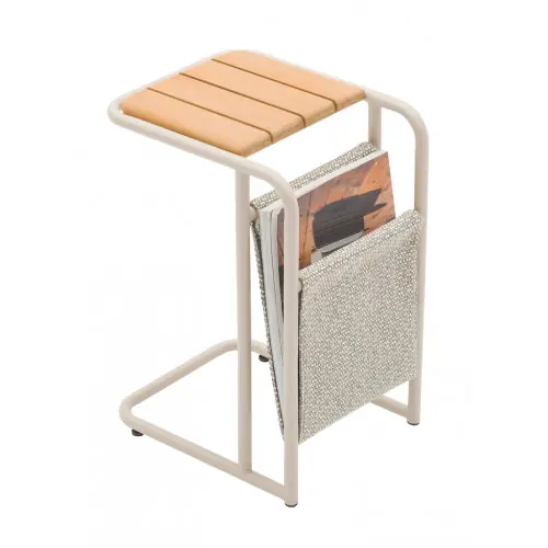 Quantité Limitée Porte-revue RIVA - Aluminium époxy / Plateau teck FSC - Blanc - PROLOISIRS
