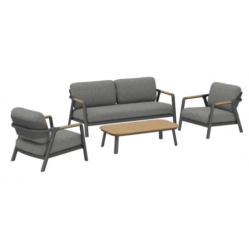 Paiement Sécurisé Salon bas 4 pièces en aluminium avec coussins - PERLE - Coloris graphite et chêne - PROLOISIRS