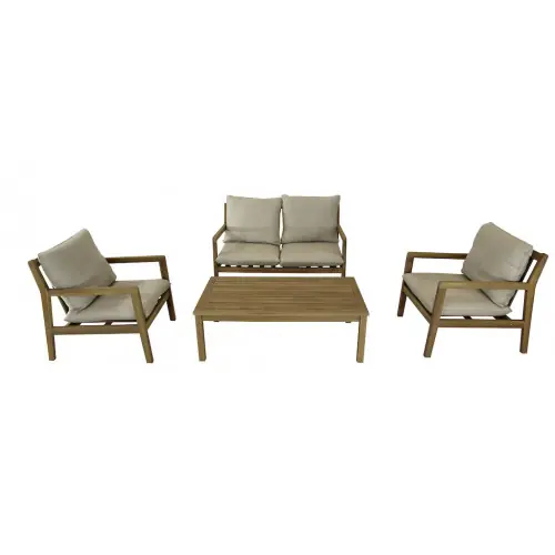 Salon bas - PAYA - Acacia FSC 100% - 2 fauteuils + 1 canapé + 1 table basse - PROLOISIRS Prix Choc