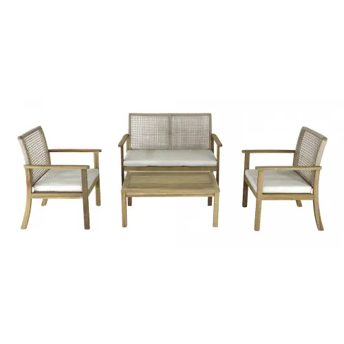 Paiement Sécurisé Salon bas - SEVILLE - Acacia FSC 100% - 4 pièces - 2 fauteuils + canapé + table basse - PROLOISIRS
