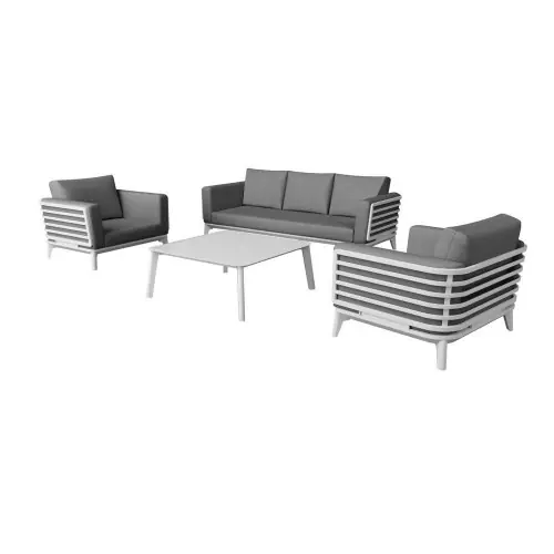Livraison Express Salon de détente Moss II alu avec coussins sunbrella - blanc (set complet) - PROLOISIRS