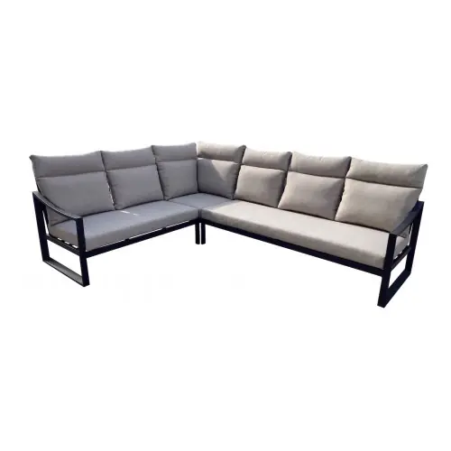 Salon de jardin d’angle en aluminium avec coussins - PRADO - Coloris graphite et gris - PROLOISIRS Prix Promo