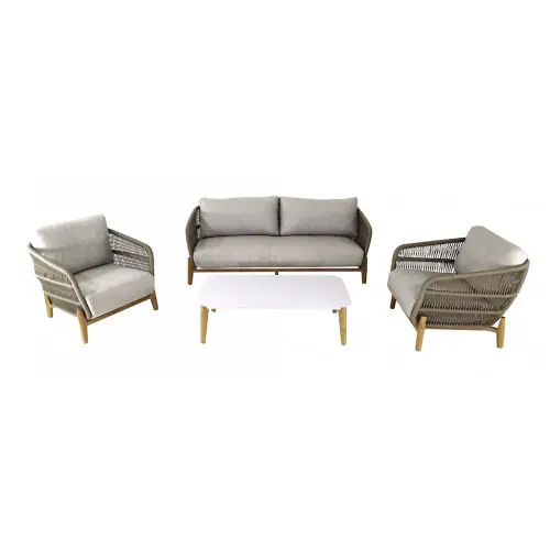 Nouvel Arrivage Set 4 pièces - BARBARA - Aluminium époxy - Rope/Heat - 1 canapé + 2 fauteuils + 1 table basse - PROLOISIRS