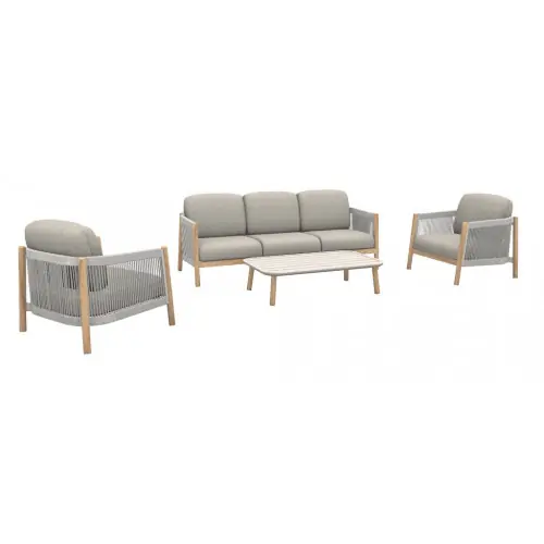 Pas Cher Set 4 pièces - DERIVEUR - Aluminium époxy - Rope Heat - 1 canapé + 2 fauteuils + 1 table basse - PROLOISIRS