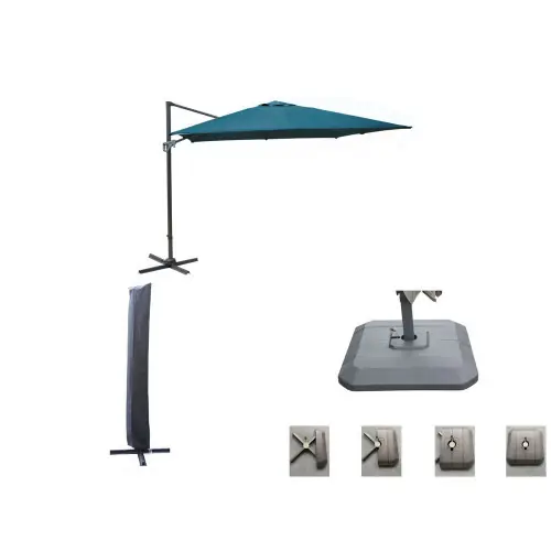 Prix Bas Set d‘ombrage complet (1 parasol déporté NH 3x3 + 1 housse + 1 lestage) - bleu - PROLOISIRS
