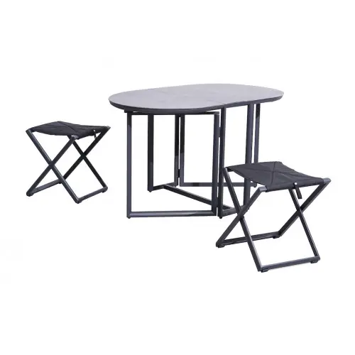 Set pliant - BALCON - Aluminium époxy graphite - Table SPC top et tabourets TPEP - (1 table + 2 tabourets) - PROLOISIRS Commande En Gros