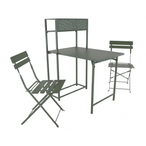 Prix Promo Set table avec 2 chaises pliantes Balcon en acier – vert – PROLOISIRS
