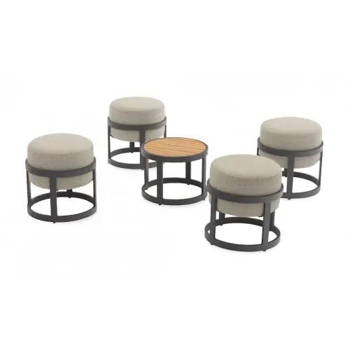 Set TOTEM (4 tabourets + 1 table) - Empilable - Aluminium époxy / Teck FSC - Graphite - PROLOISIRS Offre Du Jour