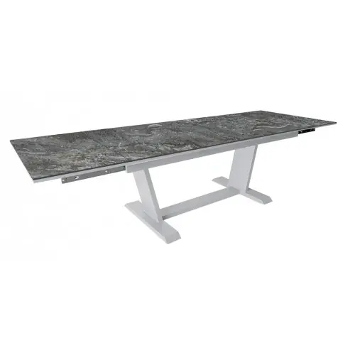 Table AMBER 180/230/280 x 100 cm - Aluminium époxy blanc / Céramique KEDRA Lunar - Allonges en bout - PROLOISIRS Soldes