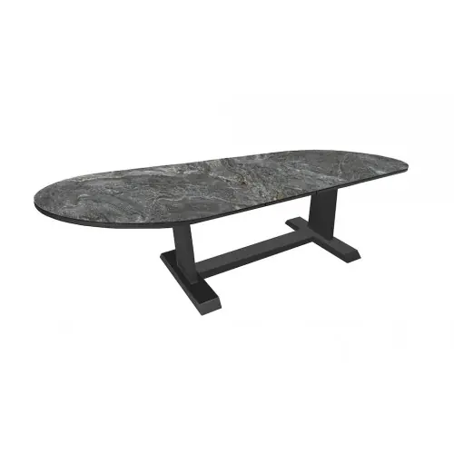 Top Vente Table AMBER ovale 240/300 x 120 cm - Aluminium époxy graphite / Céramique KEDRA Lunar - Allonge automatique - PROLOISIRS