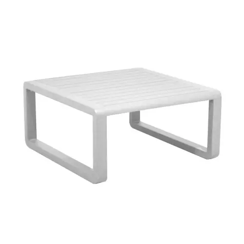 Vente Directe Table basse de jardin Tonio blanc – Aluminium – 80 x 80 cm – Plateau à latte – PROLOISIRS