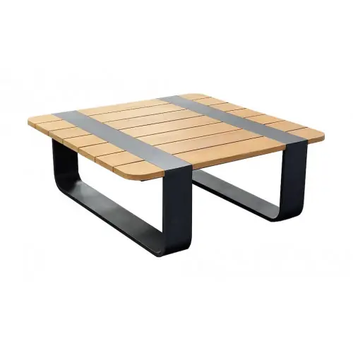 Promotion Saisonnière Table basse DOX carrée - 80 x 80 x 30 cm - Aluminium époxy et teck FSC - Graphite - PROLOISIRS