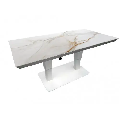 Table basse élévatrice COLOMBO 150 x 80 x 43/69 cm - Aluminium époxy blanc / Céramique KEDRA Praline - PROLOISIRS Prix Promo