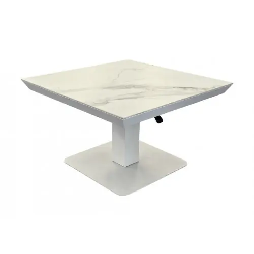 Vente Directe Table basse élévatrice COLOMBO 80 x 80 x 43/69 cm – Aluminium époxy blanc / Céramique KEDRA Praline – PROLOISIRS