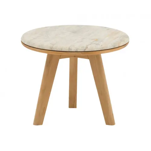 Top Vente Table basse – IBISCUS – Ø50 cm – Teck FSC 100% / Travertin – Teck – PROLOISIRS