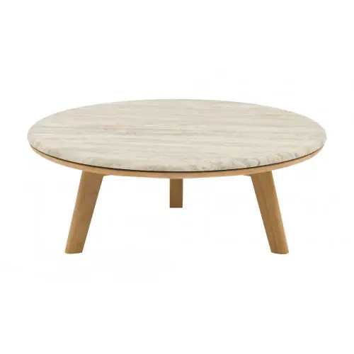 Table basse - IBISCUS - Ø80 cm - Teck FSC 100% / Travertin - Teck - PROLOISIRS Top Vente