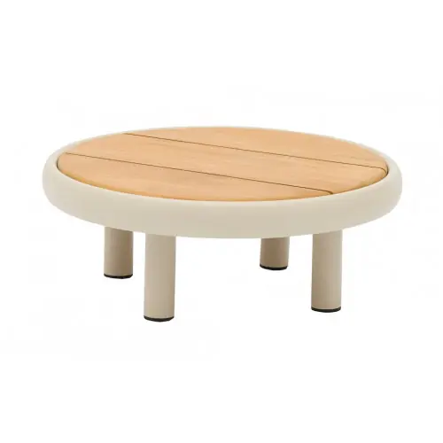 Petit Prix Table basse ronde NUAGE - Ø60 cm - Aluminium époxy et teck FSC - Crème - PROLOISIRS