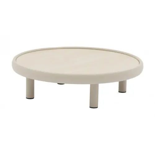 Table basse ronde NUAGE – Ø80 cm – Aluminium époxy et céramique – Crème – PROLOISIRS Solde
