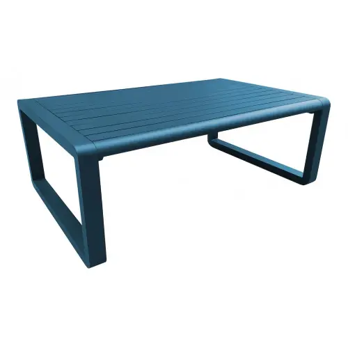Prix Promo Table basse – TONIO – Aluminium époxy – Lattes – Bleu – 120×80 – PROLOISIRS