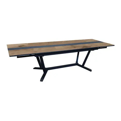 Must-Have Table de jardin extensible Galleo en aluminium/hpl/lattes alu - 180/230/280 - graphite/chêne - PROLOISIRS