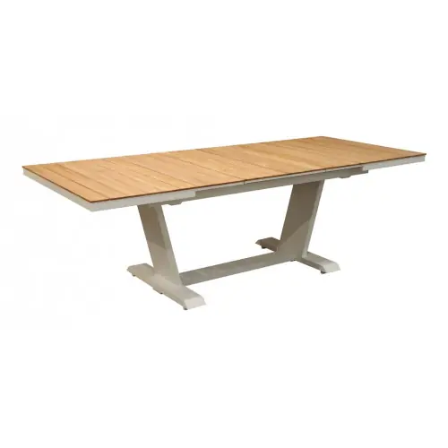 Achetez Aujourd'hui Table de repas extensible - AMBER - 180/240 x 100 cm - Aluminium époxy blanc / Lames teck - Allonge automatique - PROLOISIRS