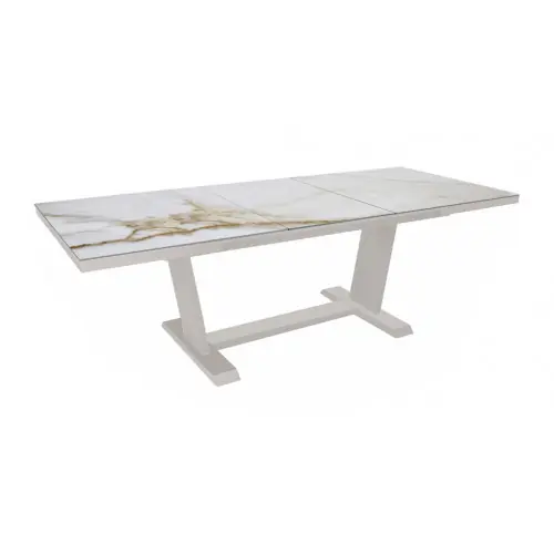 Acheter En Ligne Table de repas extensible – AMBER – 180/240 x 100 cm – Crème Praline – Aluminium époxy et céramique KEDRA – PROLOISIRS