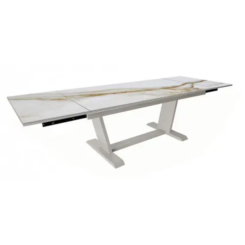 Table de repas extensible - AMBER - 180/280 x 100 cm - Crème Praline - Aluminium époxy et céramique KEDRA - PROLOISIRS Bon Plan