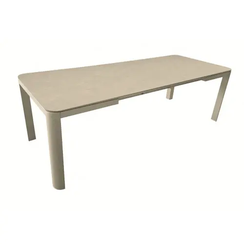 Pas Cher Table de repas extensible en aluminium et céramique - ALMA 140/180 x 70 - Allonge automatique - Coloris crème et cream - PROLOISIRS
