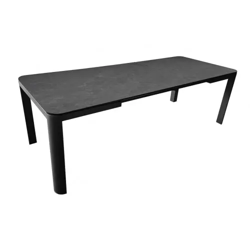 Table de repas extensible en aluminium et céramique - ALMA 140/180 x 70 - Allonge automatique - Coloris graphite et dark A - PROLOISIRS Vente Directe