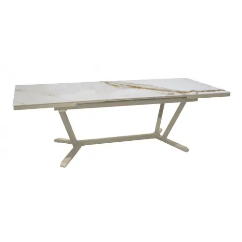 Table de repas extensible en aluminium et céramique KEDRA - VITA 180/240 x 100 - Allonge automatique - Coloris crème et praline - PROLOISIRS Authentique