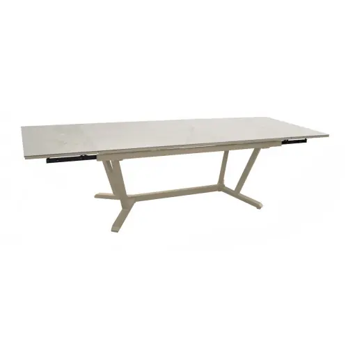 Livraison Express Table de repas extensible en aluminium et céramique KEDRA - VITA 220/280/340 x 109 - Allonges en bout - Coloris crème et praline - PROLOISIRS