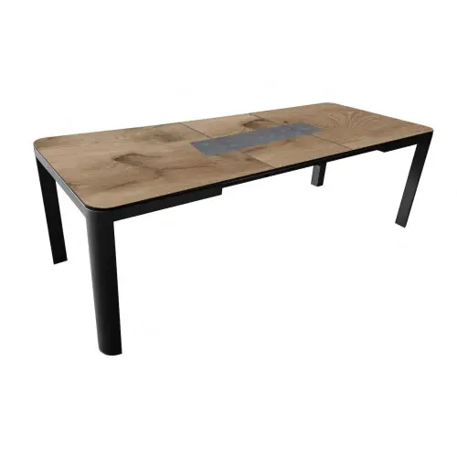 Offre Spéciale Table de repas extensible en aluminium et HPL - ALMA 160/210 x 90 - Allonge automatique - Coloris graphite et bois - PROLOISIRS