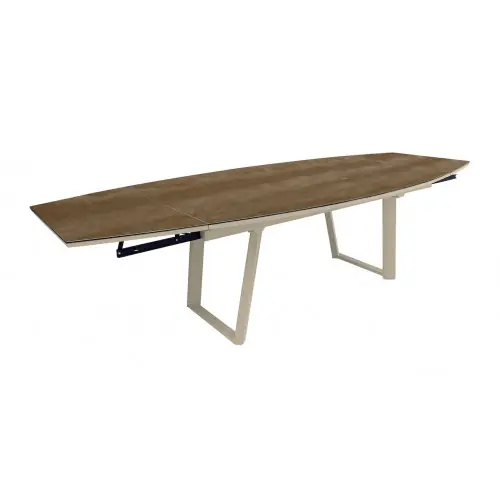 Top Vente Table de repas extensible en aluminium et HPL - MANTA 180/280 x 110 - Allonges en bout - Coloris crème et minéral - PROLOISIRS