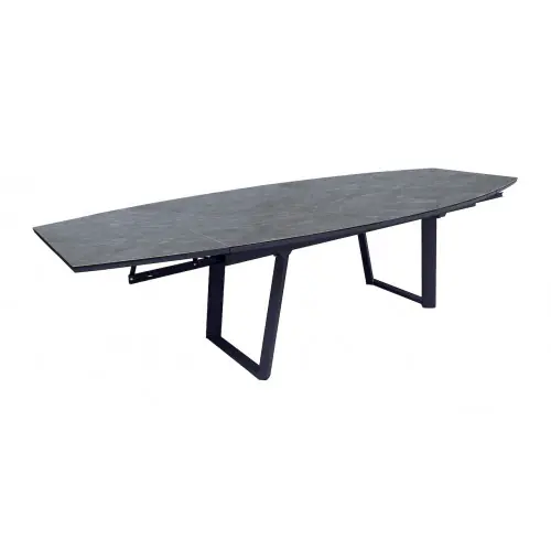 Prix Réduit Table de repas extensible en aluminium et HPL – MANTA 180/280 x 110 – Allonges en bout – Coloris graphite et bois – PROLOISIRS