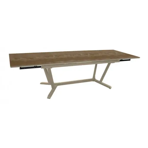 Petit Prix Table de repas extensible en aluminium et HPL - VITA 180/230/280 x 100 - Allonges en bout - Coloris crème et minéral - PROLOISIRS