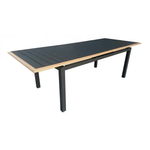 Nouvel Arrivage Table de repas extensible en aluminium - PALMA 187/247 x 100 - Allonge automatique - Coloris graphite et chêne - PROLOISIRS