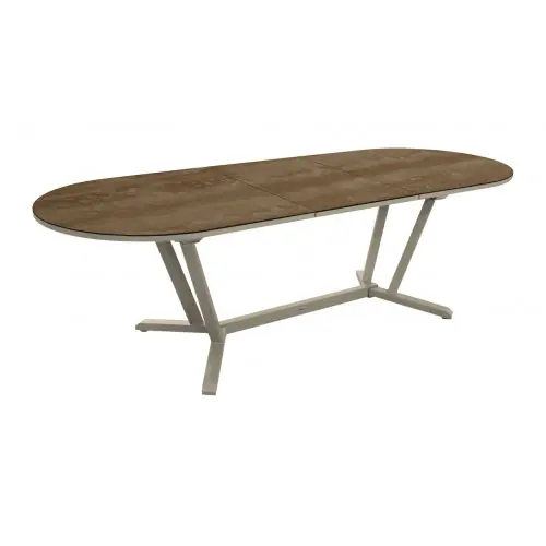 Satisfait Ou Remboursé Table de repas ovale extensible en aluminium et HPL - VITA 200/260 x 110 - Allonge automatique - Coloris crème et minéral - PROLOISIRS