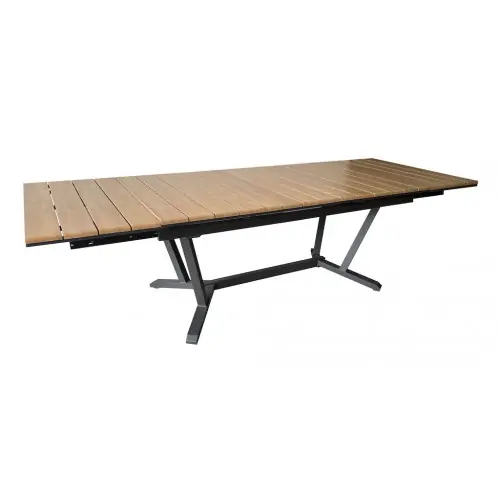 Table extensible - DARWIN - Aluminium époxy graphite - Plateau à lattes finition Heat Transfer chêne - 174/224/274 x 100 cm - PROLOISIRS Bon Plan