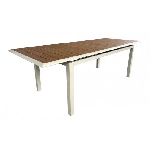 Table extensible - LOUISIANE II - Aluminium époxy crème - Plateau aluminium Heat look chêne - 187/247 x 101 cm - PROLOISIRS Meilleur Choix